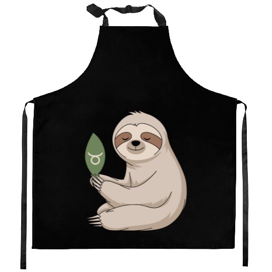 Taurus Zodiac Sloth Embracing Serenity Kitchen Aprons