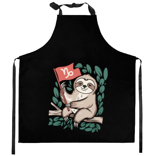 Capricorn Zodiac Sloth Relaxing with Capricorn Kitchen Aprons