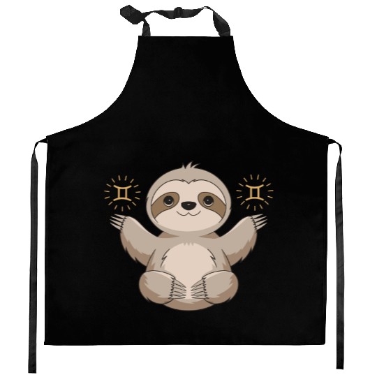 Adorable Gemini Zodiac Sloth Embraces Gemini Charm Kitchen Aprons