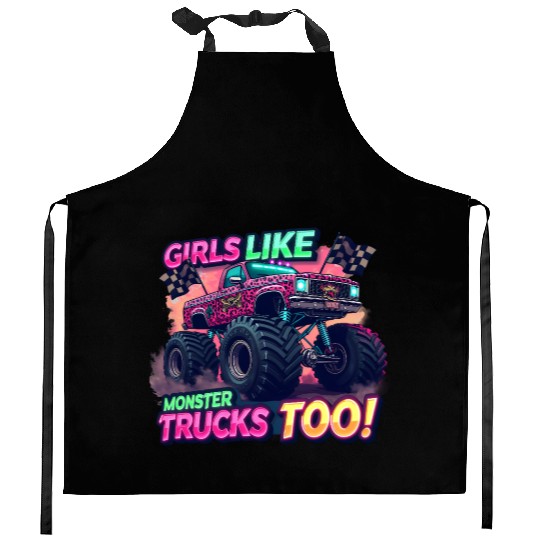 Girls Love Monster Trucks Design Kitchen Aprons