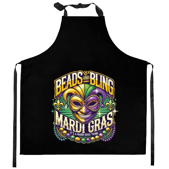 Beads And Bling Mardi Gras Mask Extravaganza Kitchen Aprons