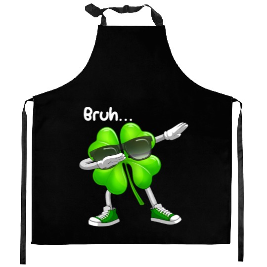 Bruh Dabbing Shamrock - Funny St Patricks Day Kitchen Aprons