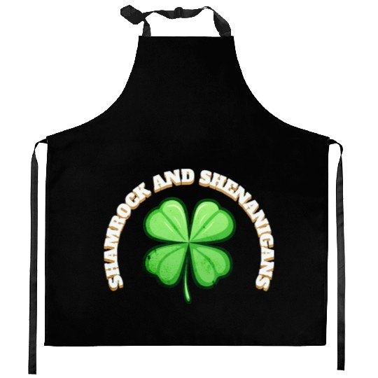 Shamrock and Sheninanigans 4-Leaf Clover Graphic Kitchen Aprons