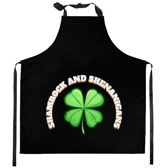 Shamrock and Sheninanigans 4-Leaf Clover Graphic Kitchen Aprons