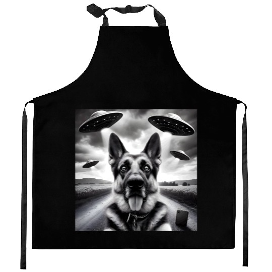 German shepherd Gsp Funny Graphic Selfie UFOs Weir Kitchen Aprons