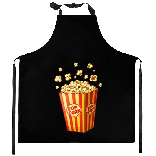 A popcorn box with little popcorn jumping out Kitchen Aprons