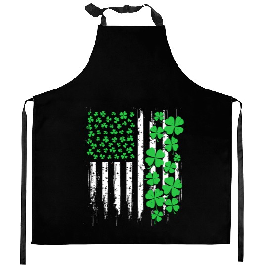 Shamrock St. Patricks Day American Flag Kitchen Aprons