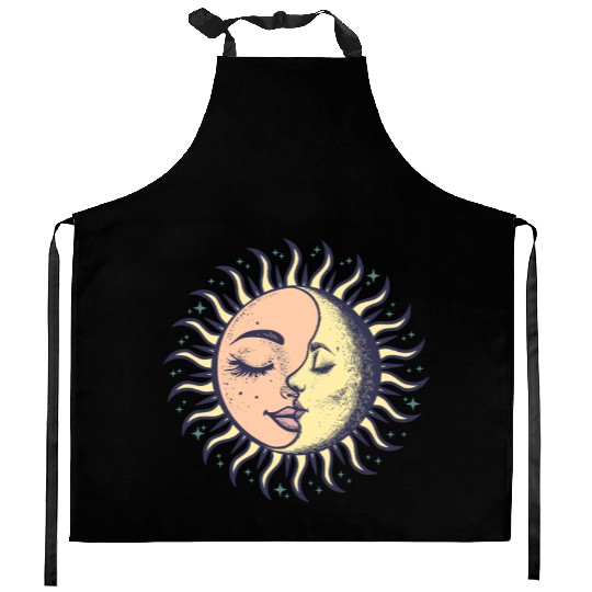 Boho Sun Moon Spirituality Sun Face Kitchen Aprons