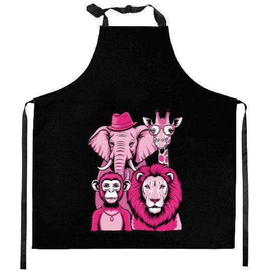 Elephant Monkey Lion Giraffe Cool Crew Pink Vibes Kitchen Aprons