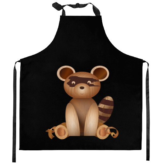 Illustration in wood look - raccoon figure Kitchen Aprons