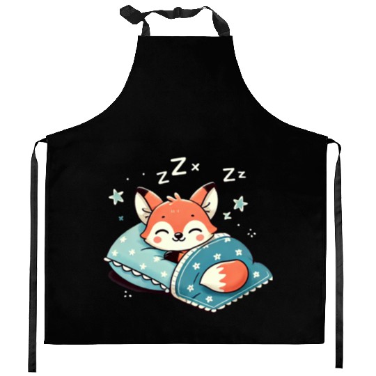 Fox Sleeping In Bed At Night Time Kitchen Aprons