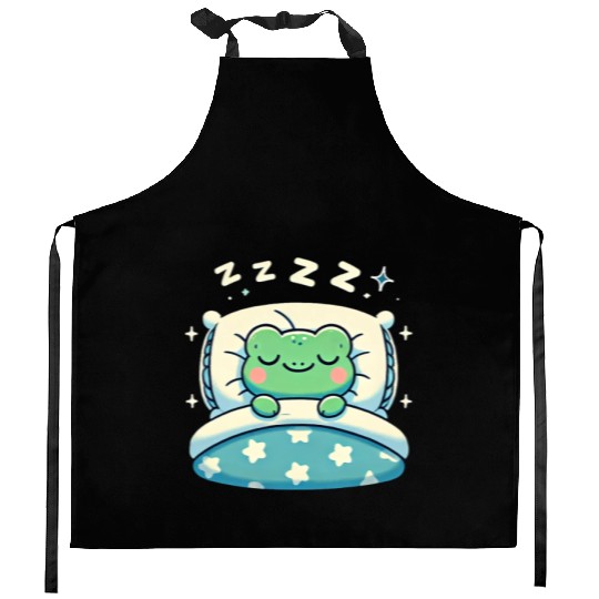 Frog Sleeping In Bed At Night Time Kitchen Aprons