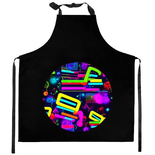 neon party vintage 80s Kitchen Aprons