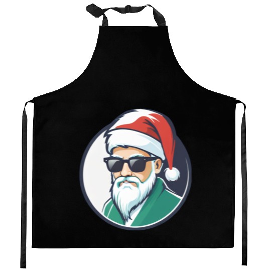 Creative Santa logo design wearing sunglasses Kitchen Aprons