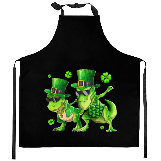 Happy St Patricks Day Dinosaur T-rex Dabbing Kitchen Aprons
