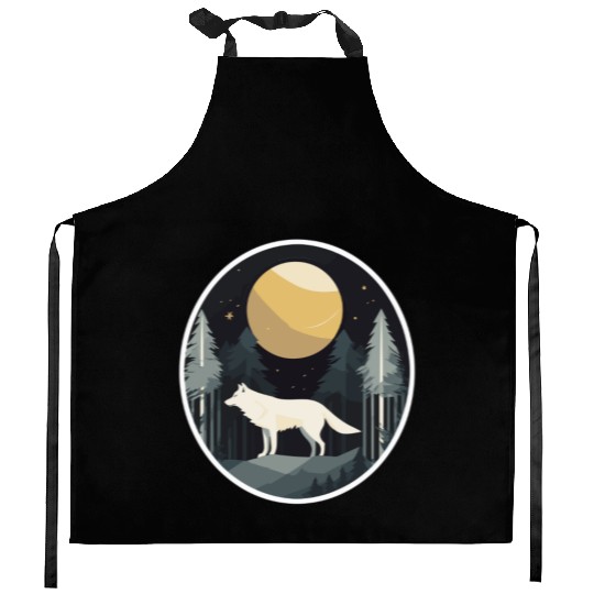 Lone Wolf Under Moonlit Sky Kitchen Aprons