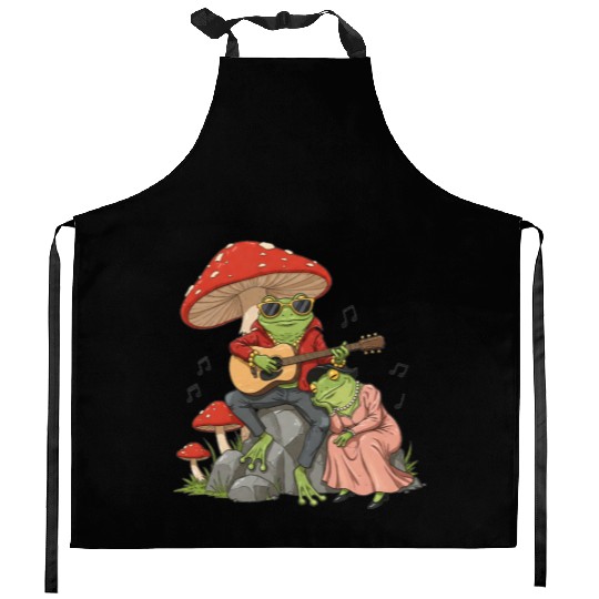 Frog couple with guitar on transparent background Kitchen Aprons