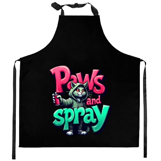 Paws and Spray – Urban Graffiti Cat Kitchen Aprons