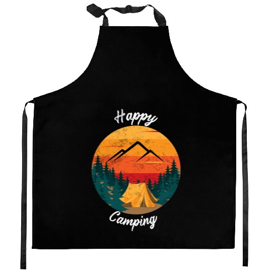 Happy Camping Kitchen Aprons Hiking Mountain Adventure