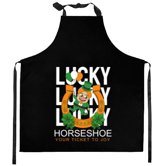Lucky horseshoe your ticket to joy Kitchen Aprons
