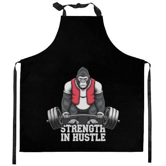 Strength in Hustle Gorilla Gym Motivation Kitchen Aprons