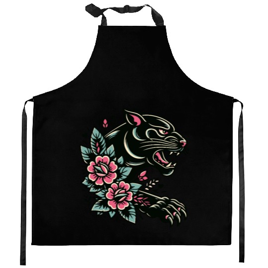 Black Panther Flash Tattoo Kitchen Aprons