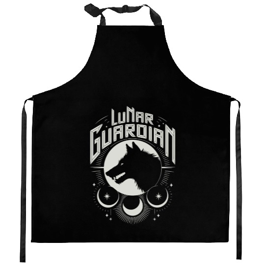 Lunar Guardian Celestial Wolf Moon Phases Kitchen Aprons