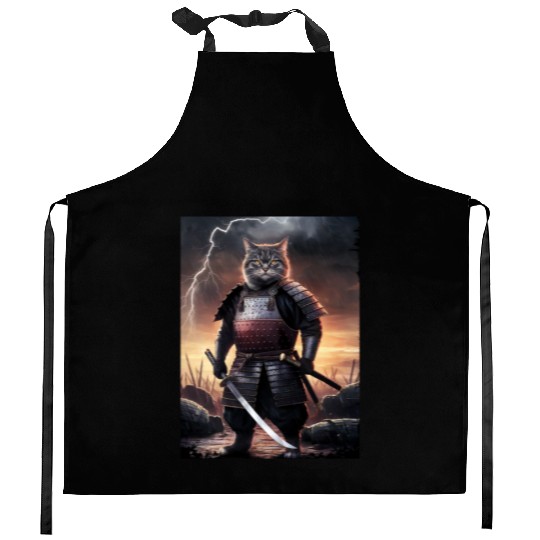Japanese Cat Samurai Cat Kitchen Aprons