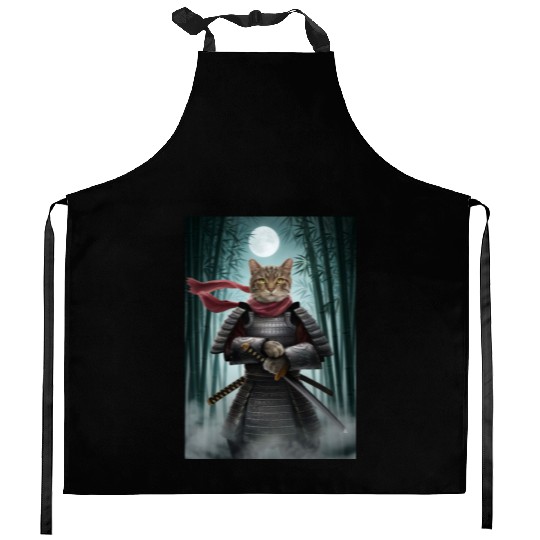Japanese Cat Samurai Cat Kitchen Aprons