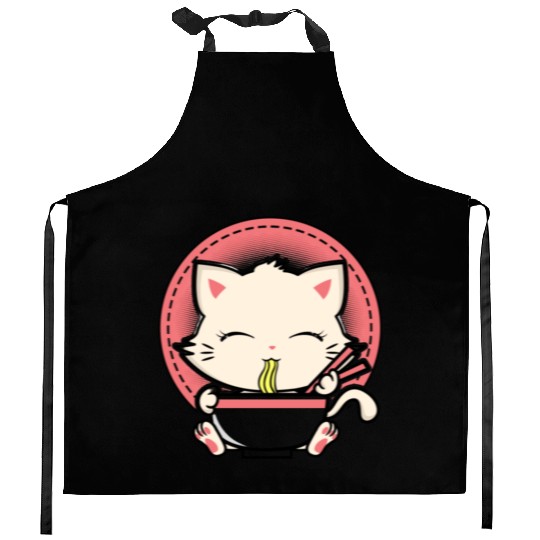 Cat Ramen Japanese Funny Graphic Tees Kawaii Kitchen Aprons