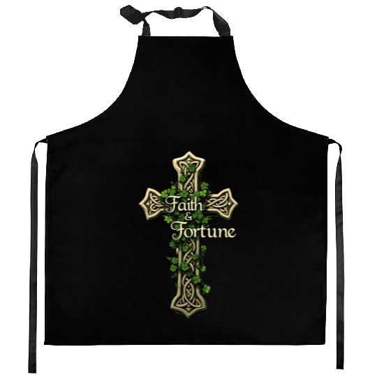 Celtic Cross Faith & Fortune Shamrock Design Kitchen Aprons