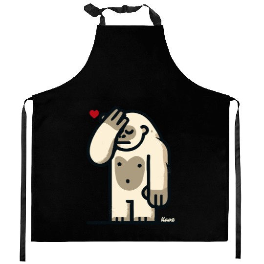 Facepalm Gorilla with Heart Above Head Kitchen Aprons