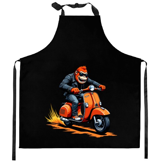 Rebellious Gorilla on Motorcycle Kitchen Aprons