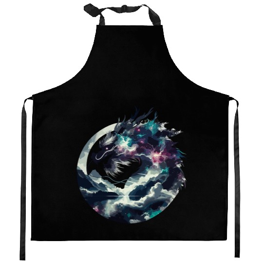 Zen Black Chinese Dragon Kitchen Aprons