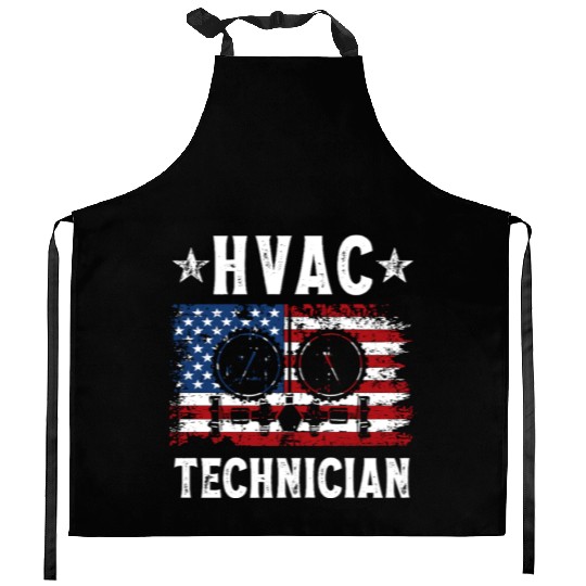 HVAC Technician Patriotic US American Flag Kitchen Aprons