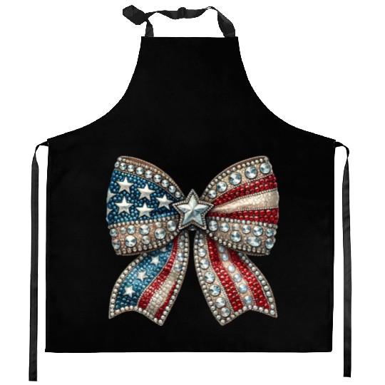 Patriotic Rhinestone Bow Kitchen Aprons