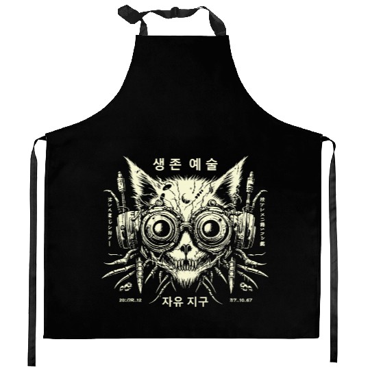Korean gamer cat Kitchen Aprons