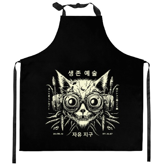 Korean gamer cat Kitchen Aprons