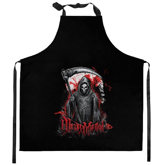 Heavy Metal Reaper with Scythe Graphic Kitchen Aprons