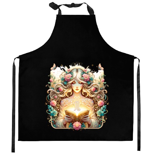 Virgo - Starlit Goddess of Purity Kitchen Aprons