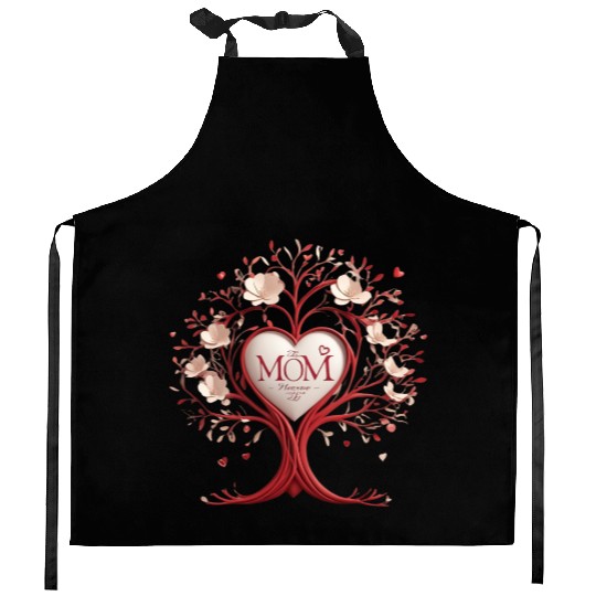 3D Heart Family Tree - Mom, the Heartbeat of Life Kitchen Aprons