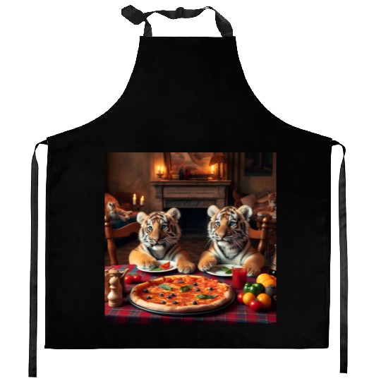 Tiger Cubs eating pizza Kitchen Aprons