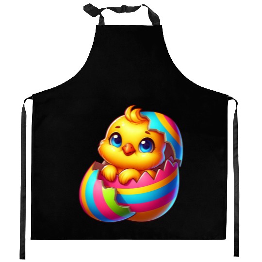 Cute Chick Cartoon Colorful Easter Egg Hatching Kitchen Aprons