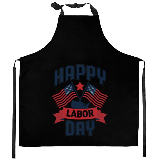 Happy Labor Day For Women USA Flag Kitchen Aprons