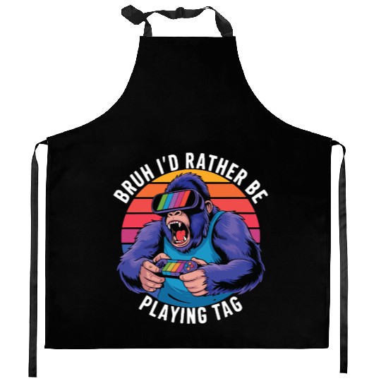 Retro Gamer Ape Kitchen Aprons