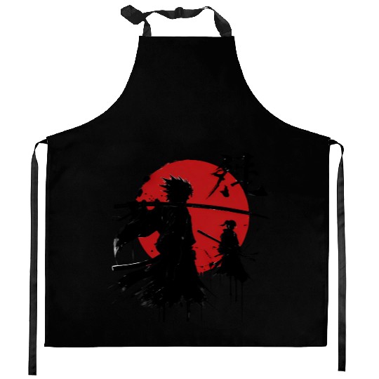 Shadow Samurai Warriors Under Blood Moon Kitchen Aprons