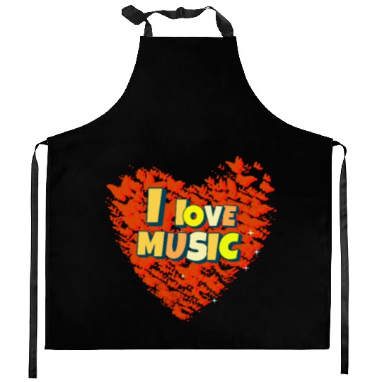 I Love Music Heart made of Butterflies Kitchen Aprons