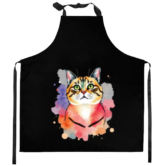 Elegant Watercolor Cat Kitchen Aprons – Artistic Cat Love