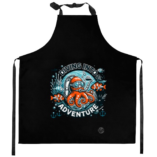 Diving Into Adventure – Octopus Diver Kitchen Aprons