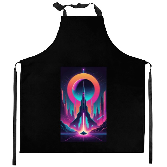 Neon Horizon: The Future of Space Exploration Kitchen Aprons